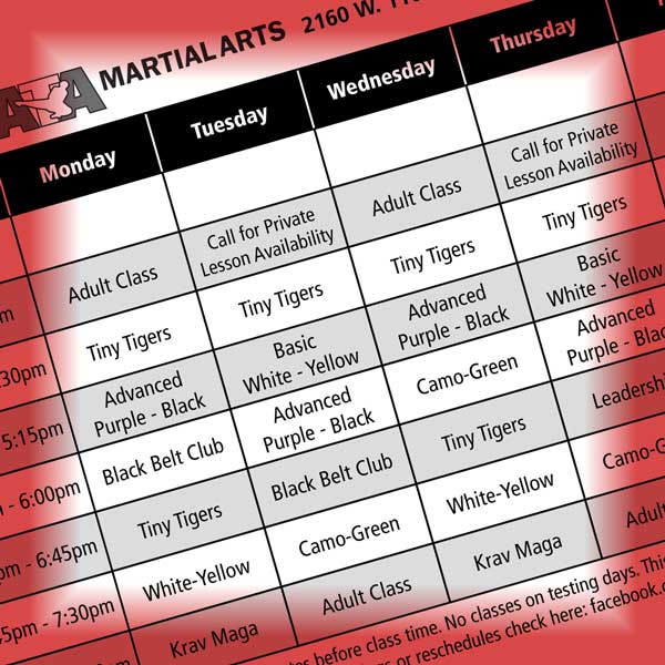 New Class Schedule Starting May 4th Duer's ATA Martial Arts